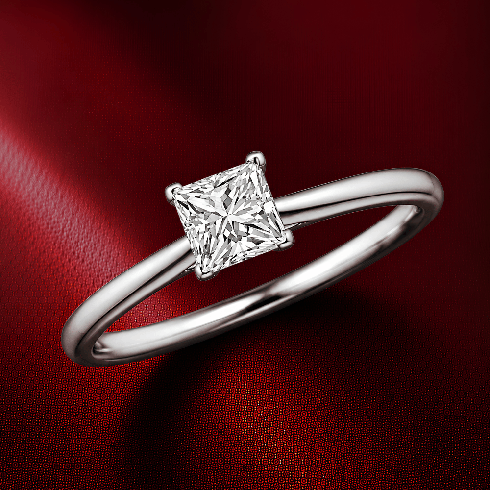 Classic Princess-Cut 1CT Lab Grown Moissanite Cathedral Ring