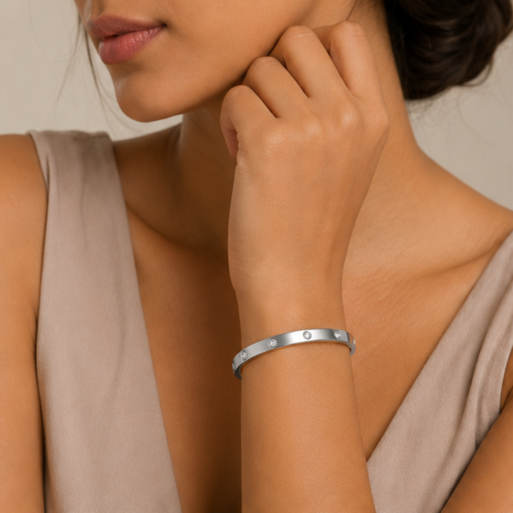 Valor Moissanite Eternity Silver Bangle