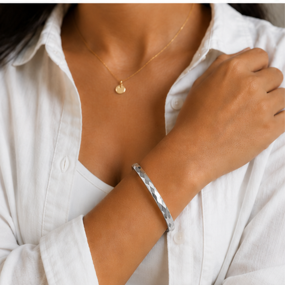 Valor Facet Silver Bangle Bracelet