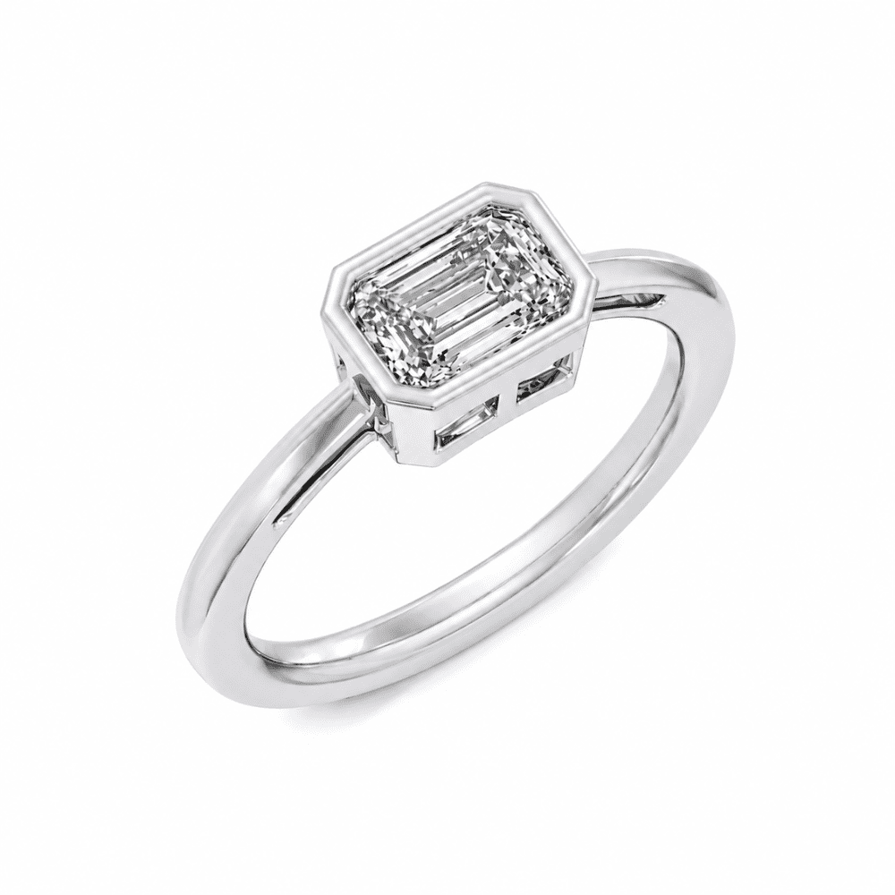 Modern Emerald-Cut Bezel Ring Featuring a  1CT Lab Grown Moissanite Diamond