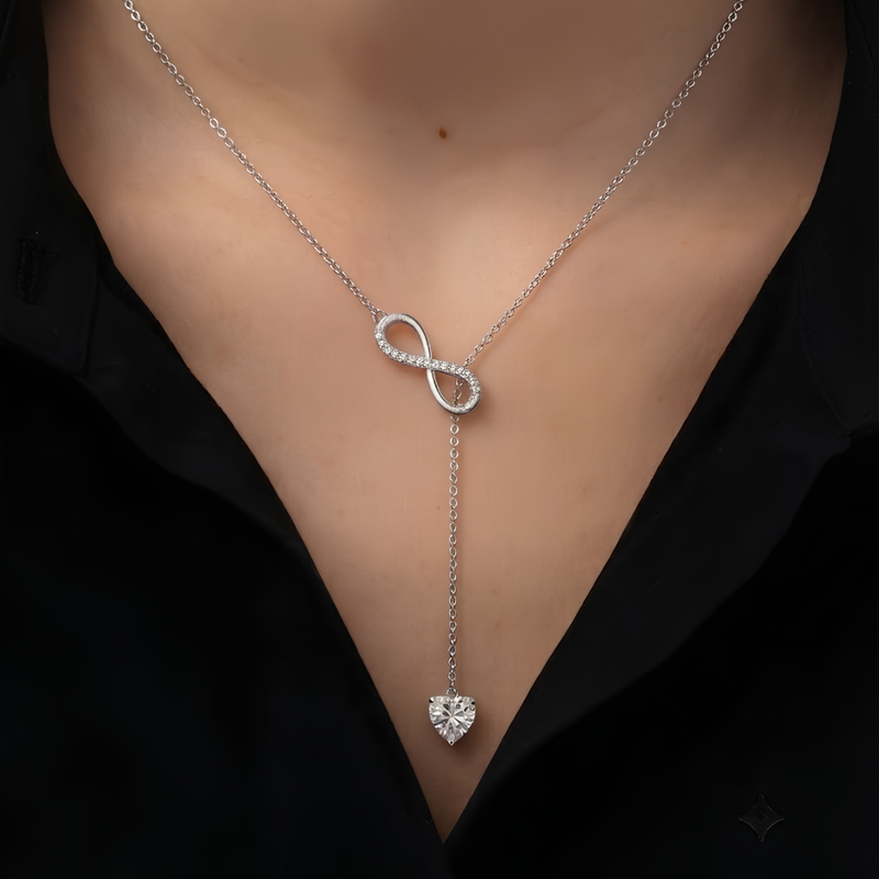 Eternal Infinity Heart Lab Grown Moissanite Lariat Necklace
