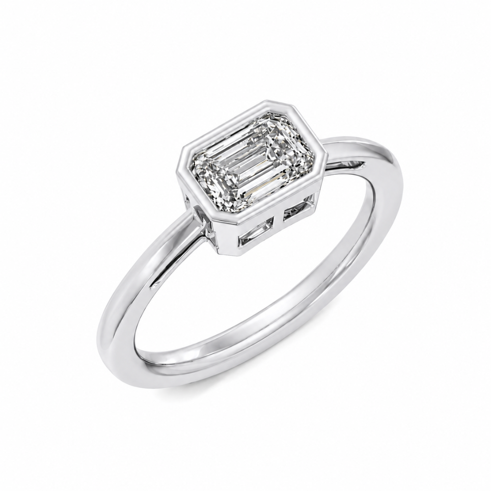 Modern Emerald-Cut Bezel Ring Featuring a  0.5CT Lab Grown Moissanite