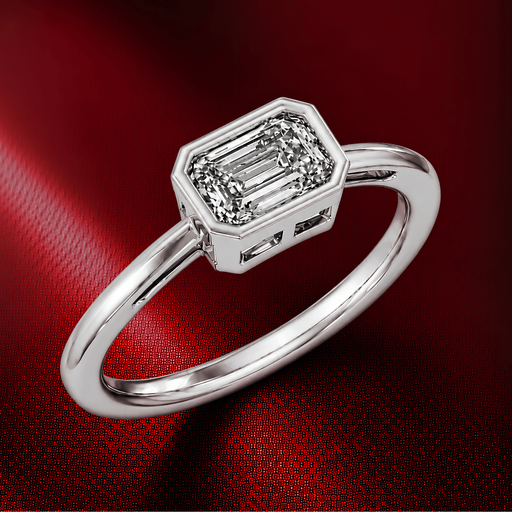 Modern Emerald-Cut Bezel Ring Featuring a  1CT Lab Grown Moissanite