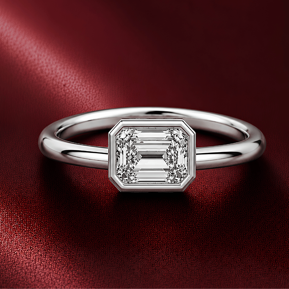 Modern Emerald-Cut Bezel Ring Featuring a  0.5CT Lab Grown Moissanite