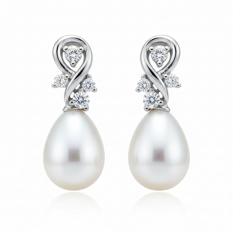 Pearl Teardrop Lab Grown Diamond Earrings